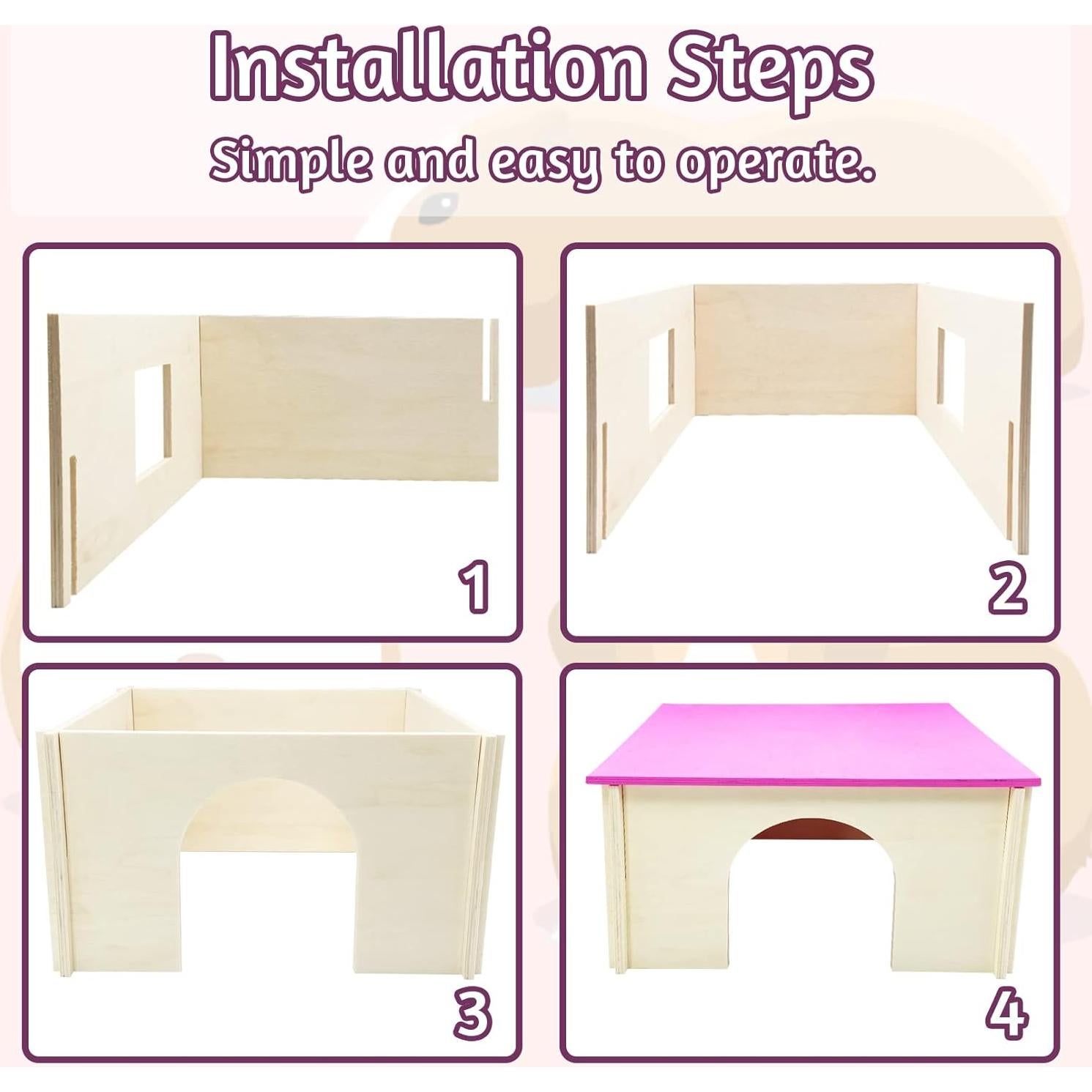 Casa de Madera para Cobayas Fhiny 33x30x19cm Refugio Desmontable