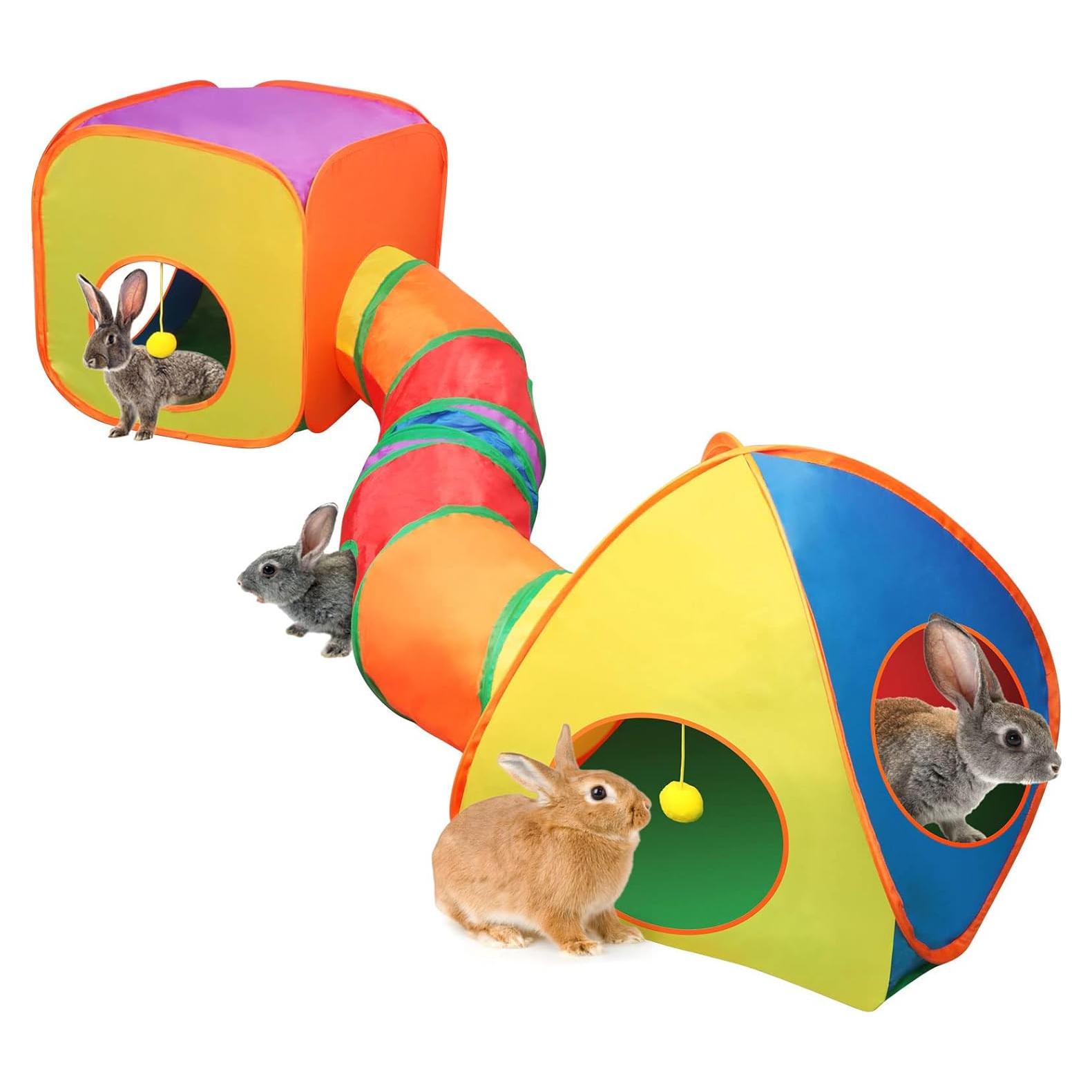 Túnel y Cubo Colapsable para Conejos YUEPET 198x50cm Arcoíris