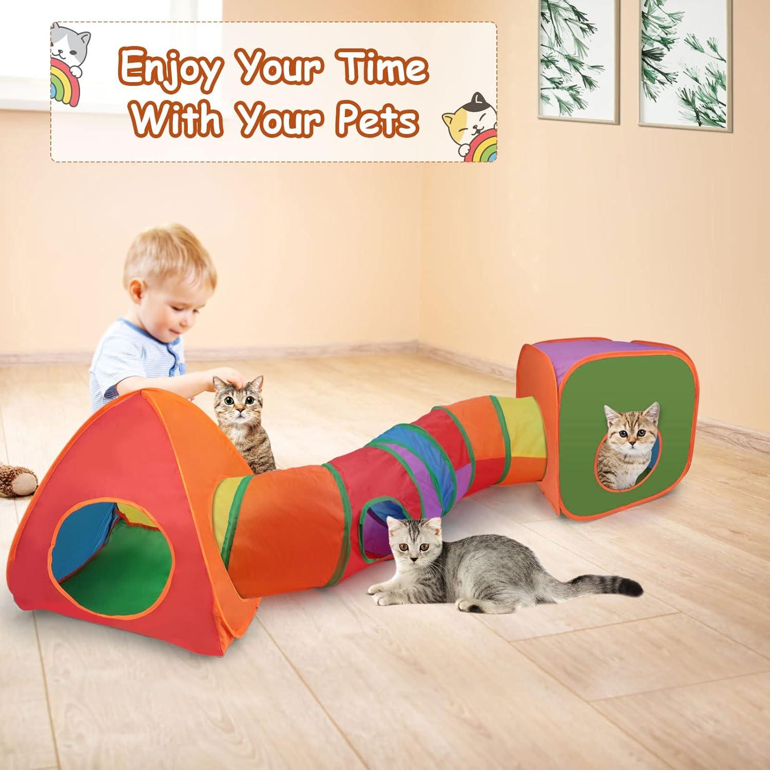 Túnel y Cubo Colapsable para Conejos YUEPET 198x50cm Arcoíris