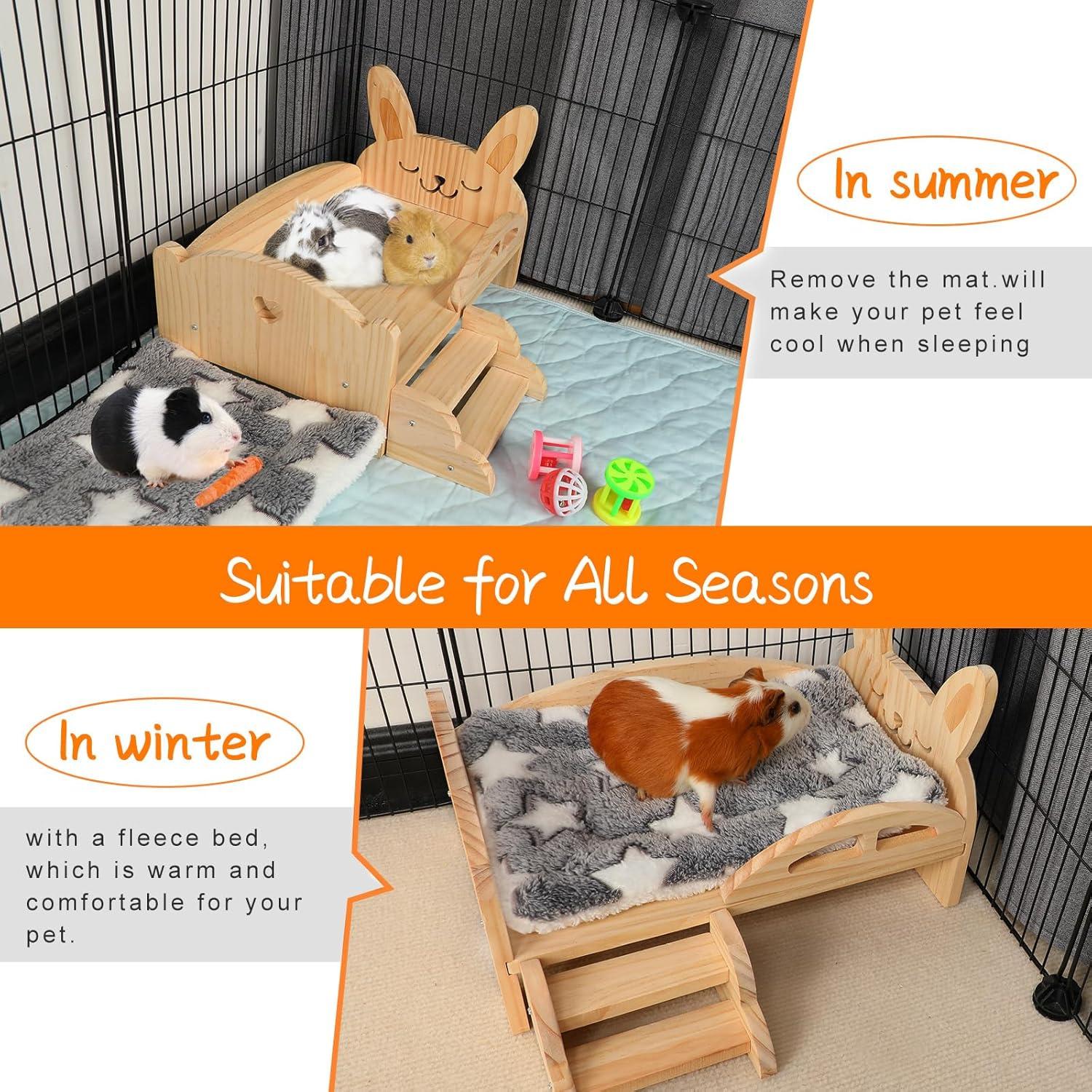 Cama de Madera para Cobayas BWOGUE con Escalera y Alfombrilla