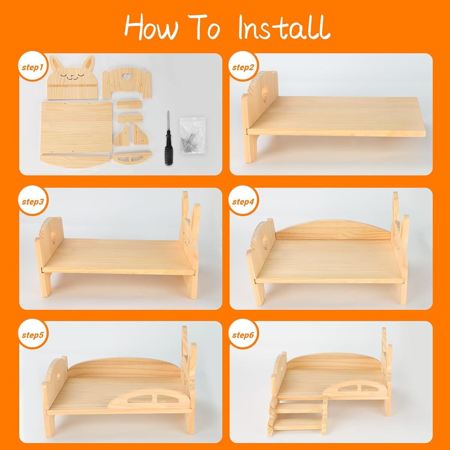 Cama de Madera para Cobayas BWOGUE con Escalera y Alfombrilla