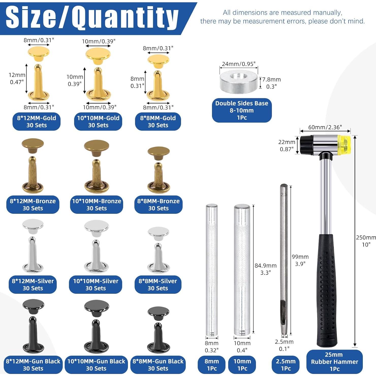 Kit de Remaches de Cuero Glarks 360 Piezas con Herramientas
