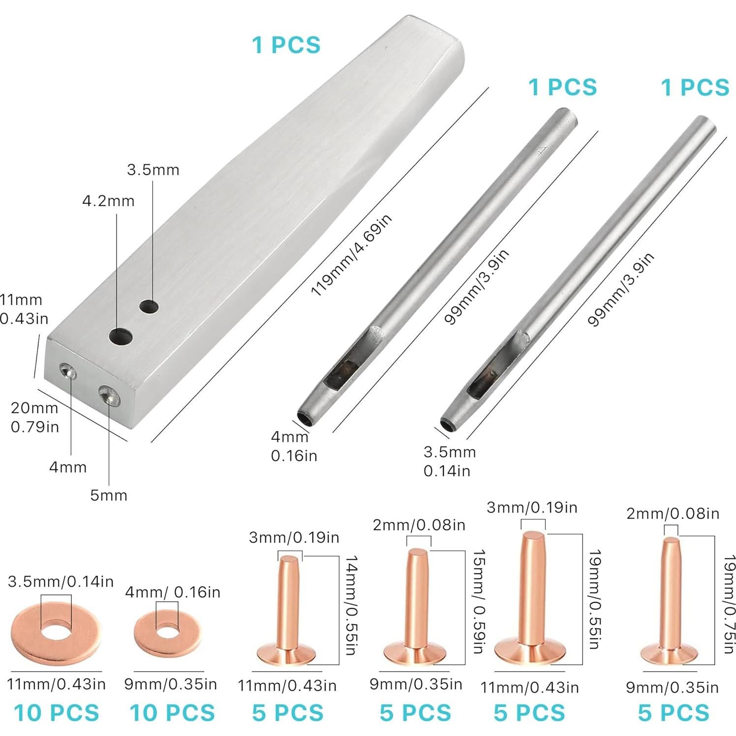 Kit de Remaches y Arandelas Aemygo 43 Piezas para Cuero