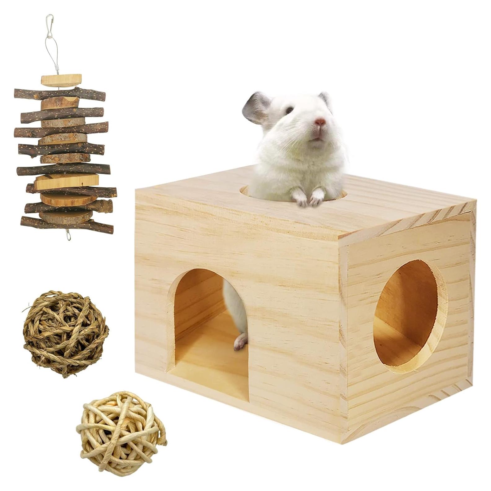 Casa de Madera para Hámster Fhiny con Juguetes de Masticar