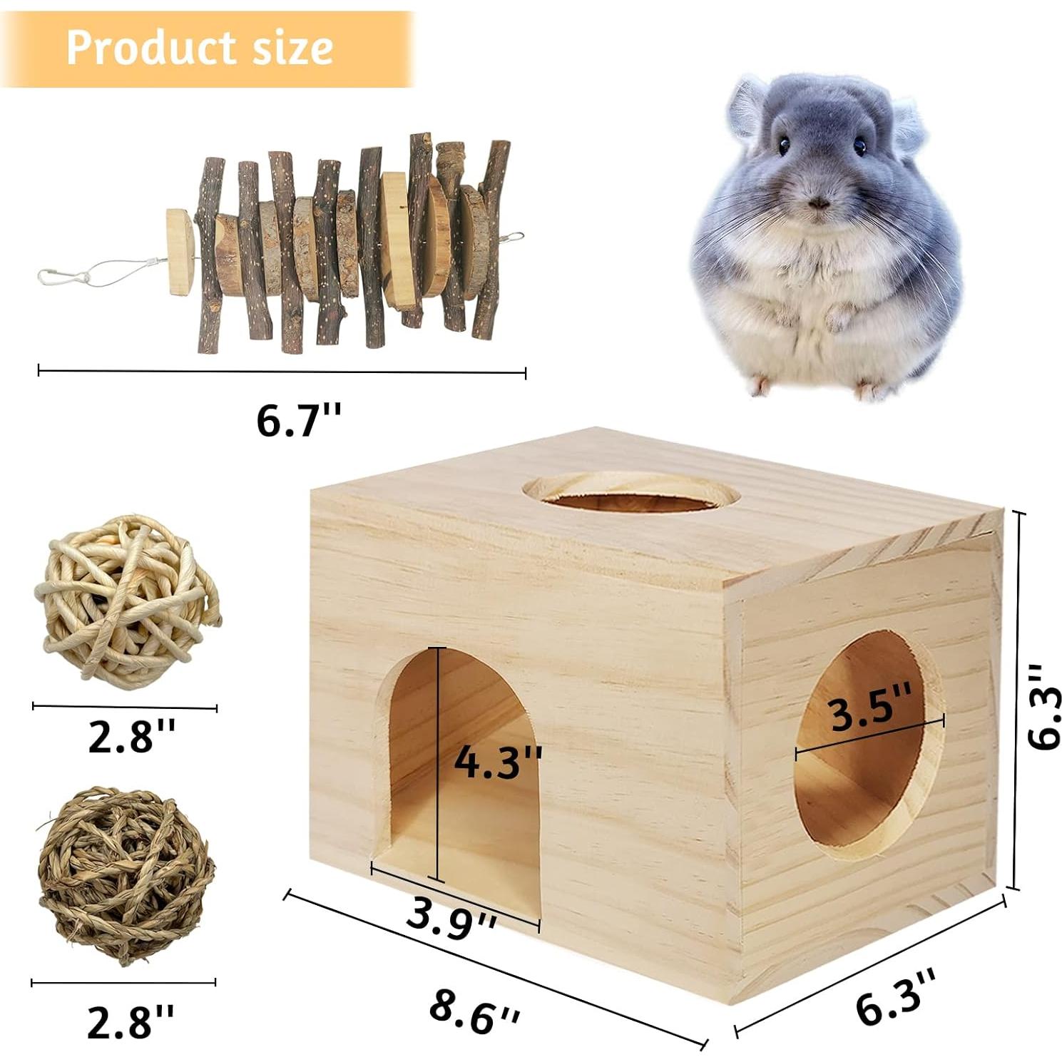 Casa de Madera para Hámster Fhiny con Juguetes de Masticar