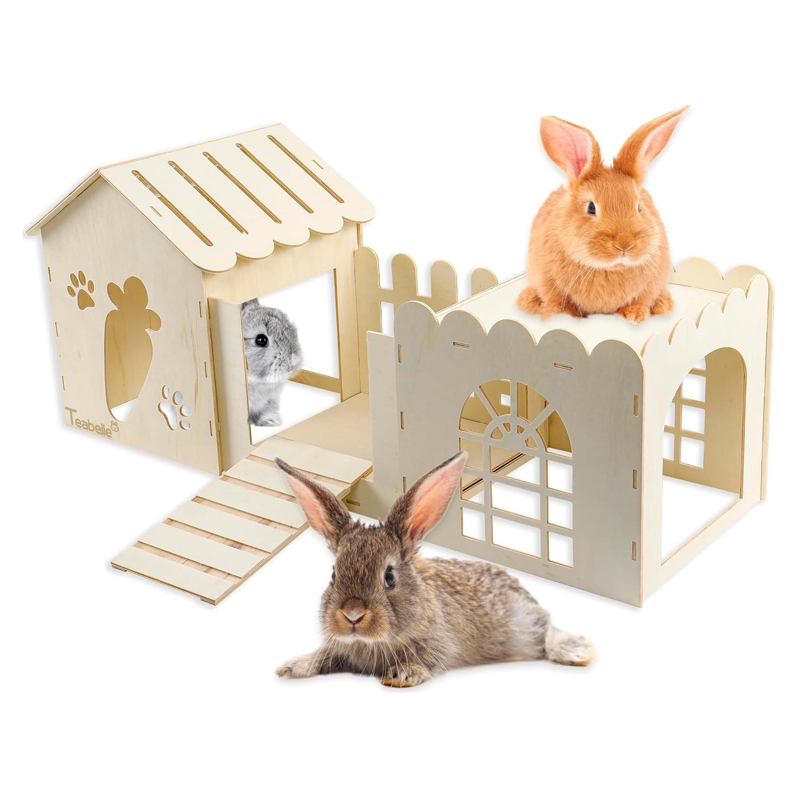 Casa de Madera Grande para Conejos Teabelle 85x36 cm