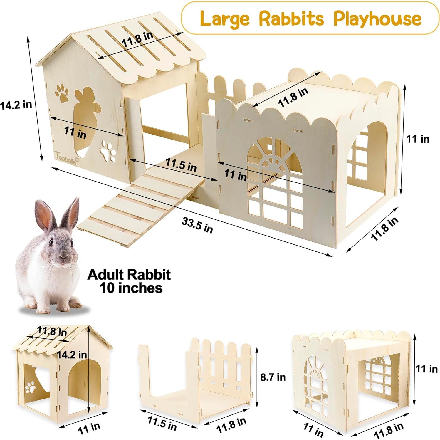 Casa de Madera Grande para Conejos Teabelle 85x36 cm