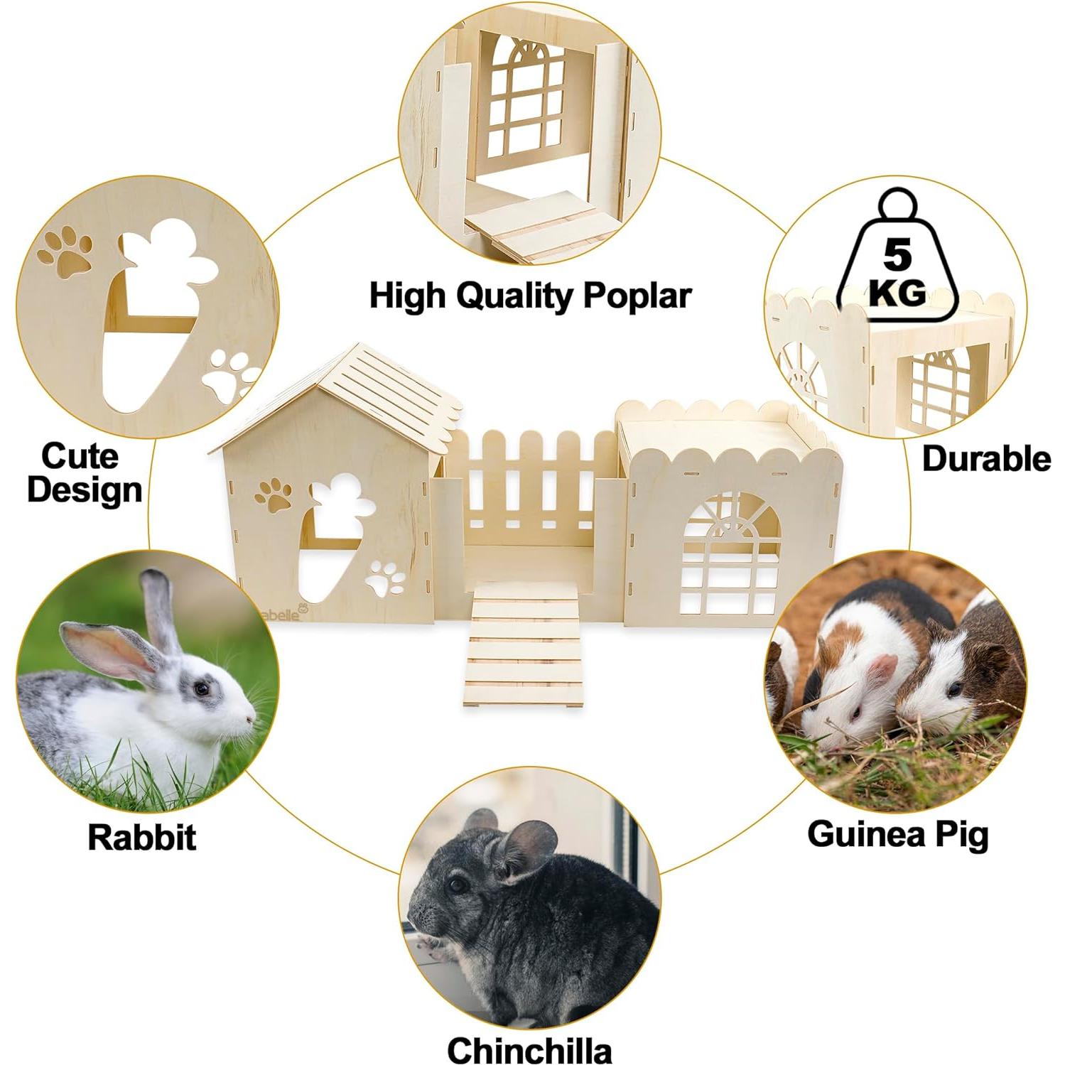 Casa de Madera Grande para Conejos Teabelle 85x36 cm