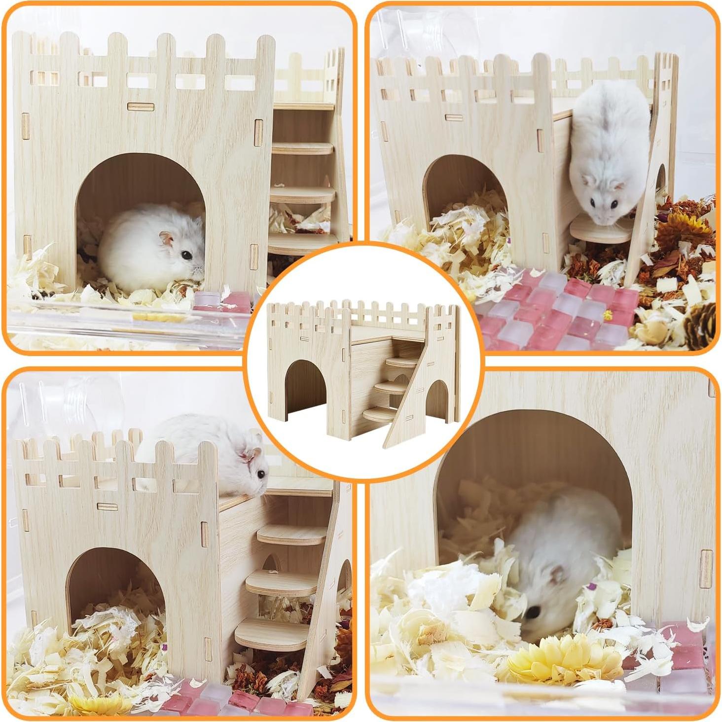 Casa de Hámster de Madera Highland Farms - 2 Pisos con Tobogán