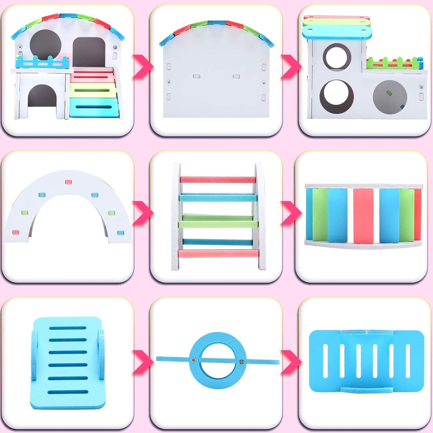 Conjunto de Juguetes para Hámster Skylety - Casa, Puente y Balancín