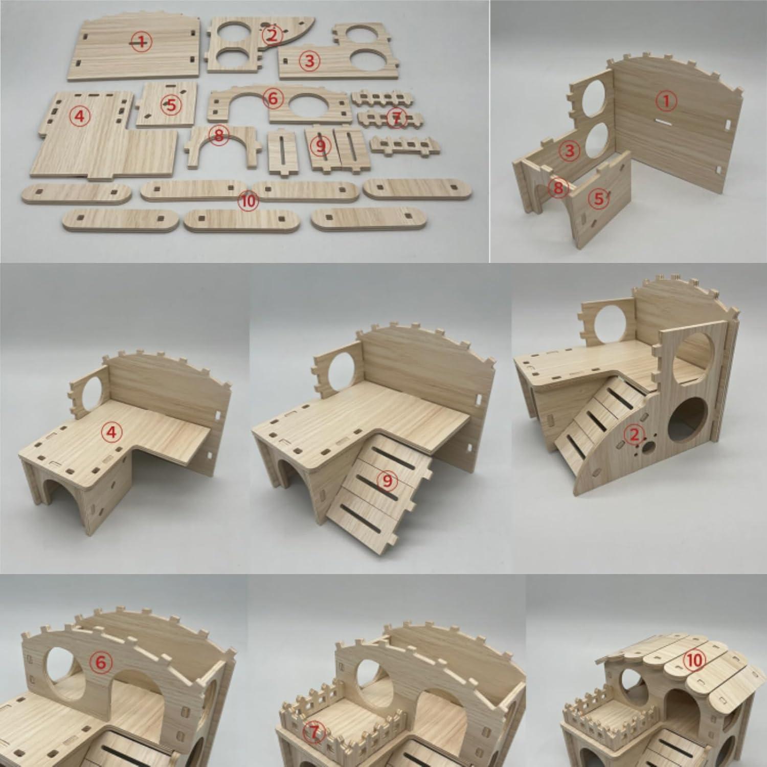 Casa de Hámster WRINGKIT de Madera con Laberinto y Tobogán