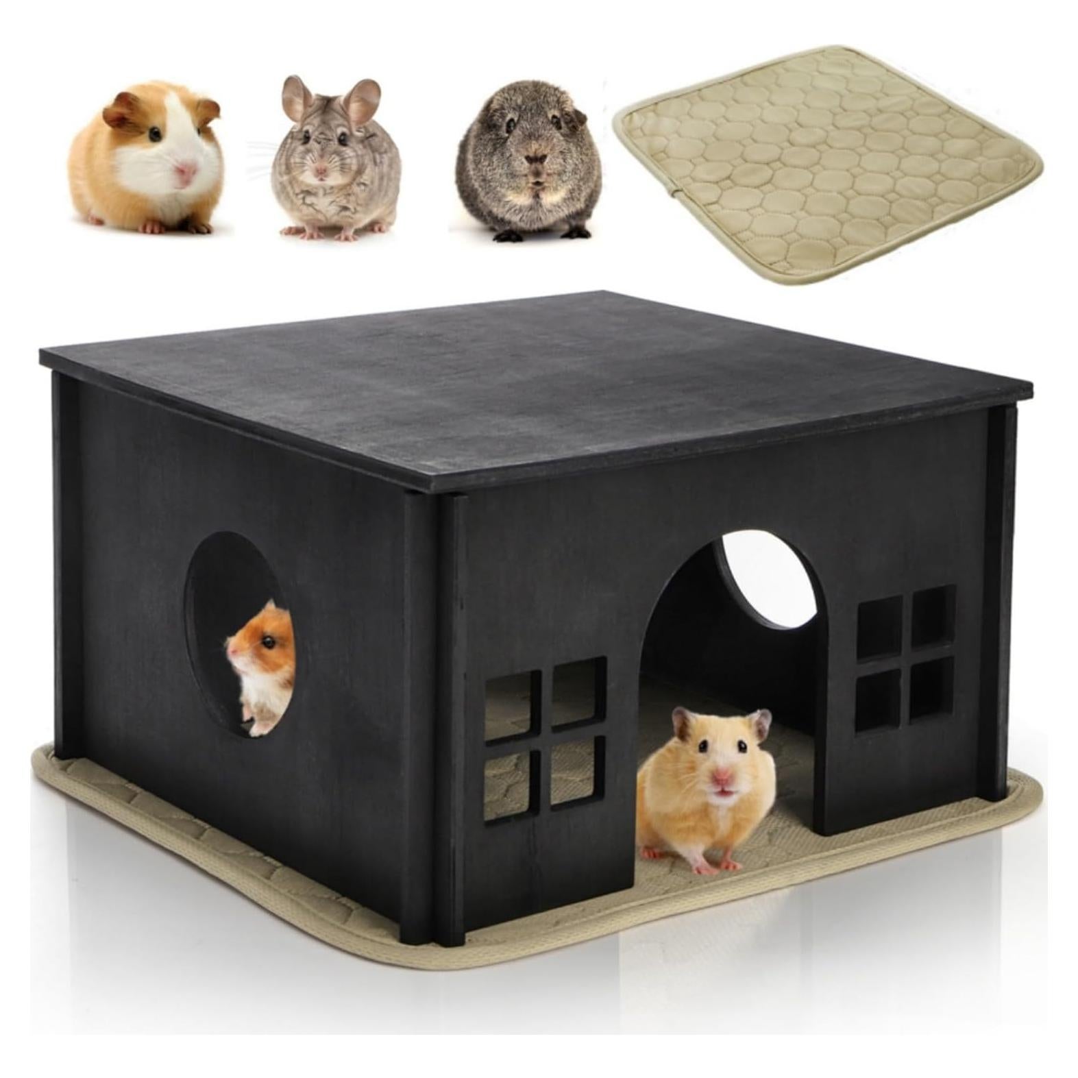 Casa de Hámster de Madera Acshio con Ventanas y Forro Absorbente
