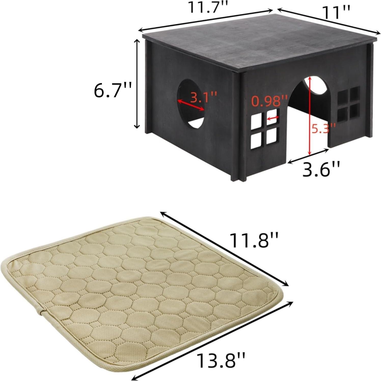 Casa de Hámster de Madera Acshio con Ventanas y Forro Absorbente