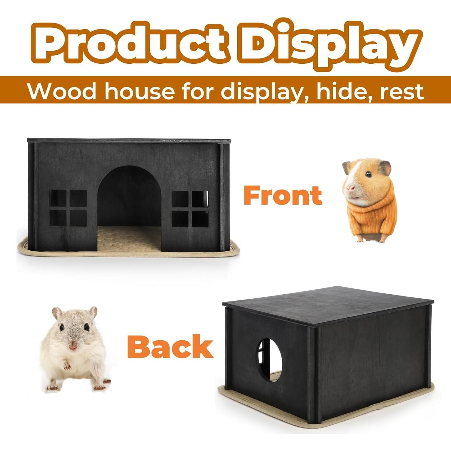 Casa de Hámster de Madera Acshio con Ventanas y Forro Absorbente