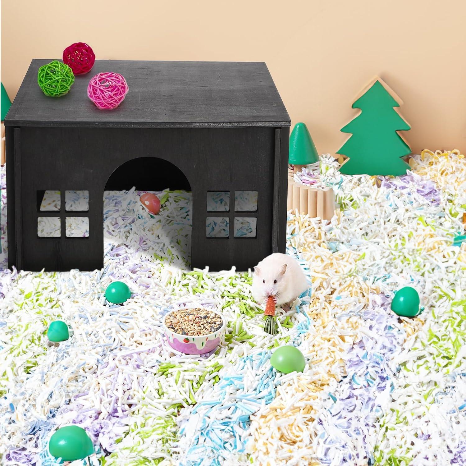 Casa de Hámster de Madera Acshio con Ventanas y Forro Absorbente