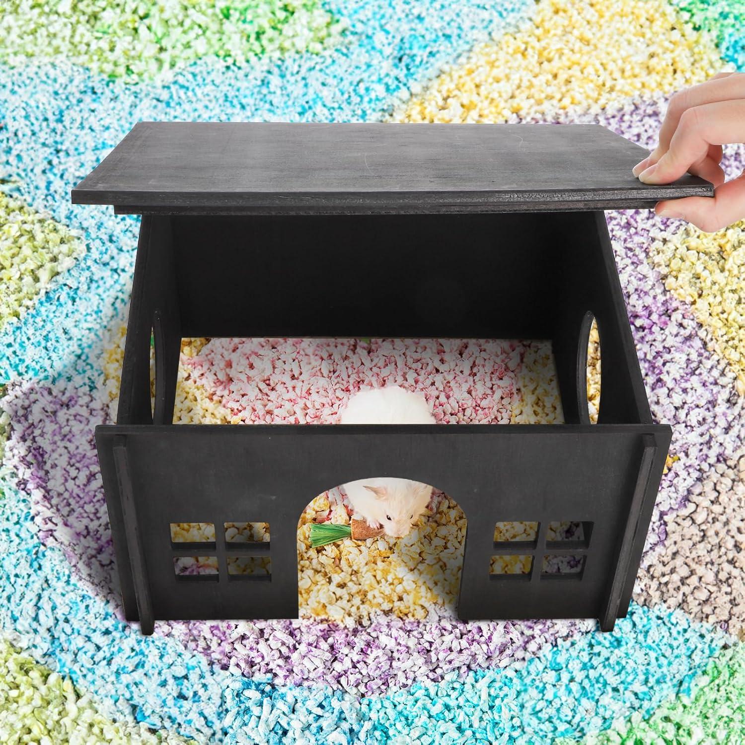 Casa de Hámster de Madera Acshio con Ventanas y Forro Absorbente