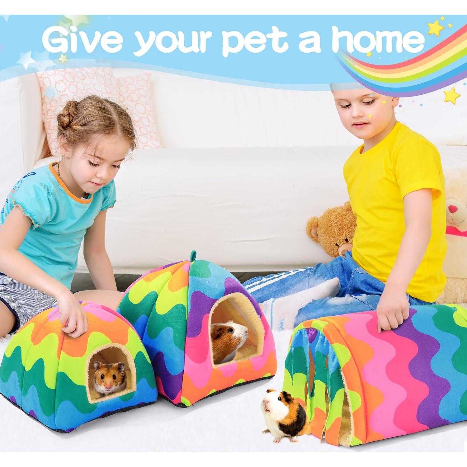 Accesorios para Cobayas MABOZOO - 2 Casas y Túnel Colorido