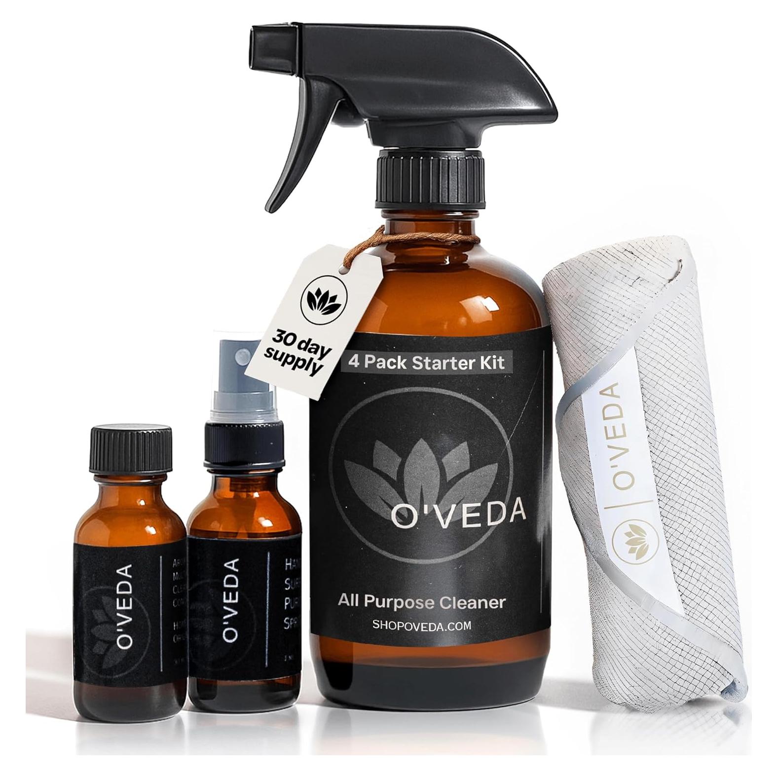 Kit de Limpieza Multiusos O'VEDA - 1 Botella Concentrado 30ml + Spray 473ml + Paño
