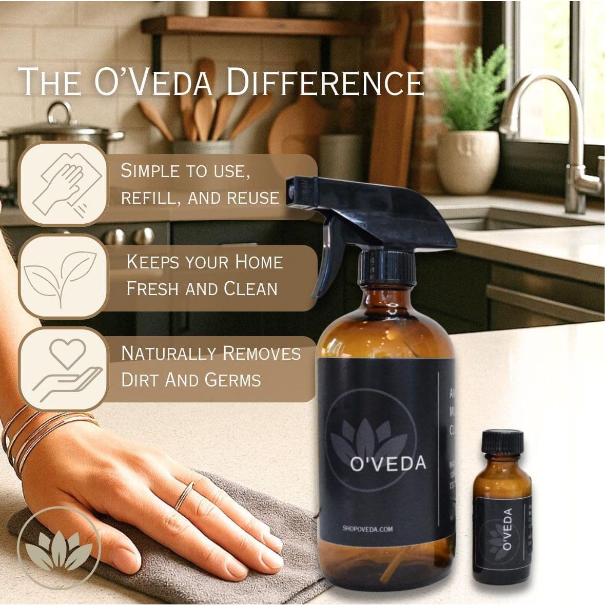 Kit de Limpieza Multiusos O'VEDA - 1 Botella Concentrado 30ml + Spray 473ml + Paño
