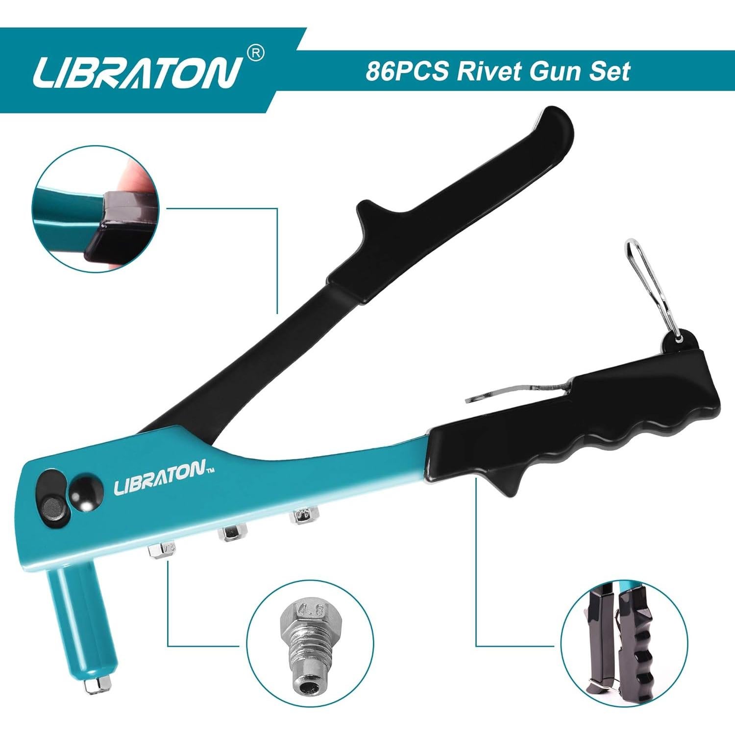 Pistola de Remaches LIBRATON 900913 con 80 Remaches y 4 Brocas