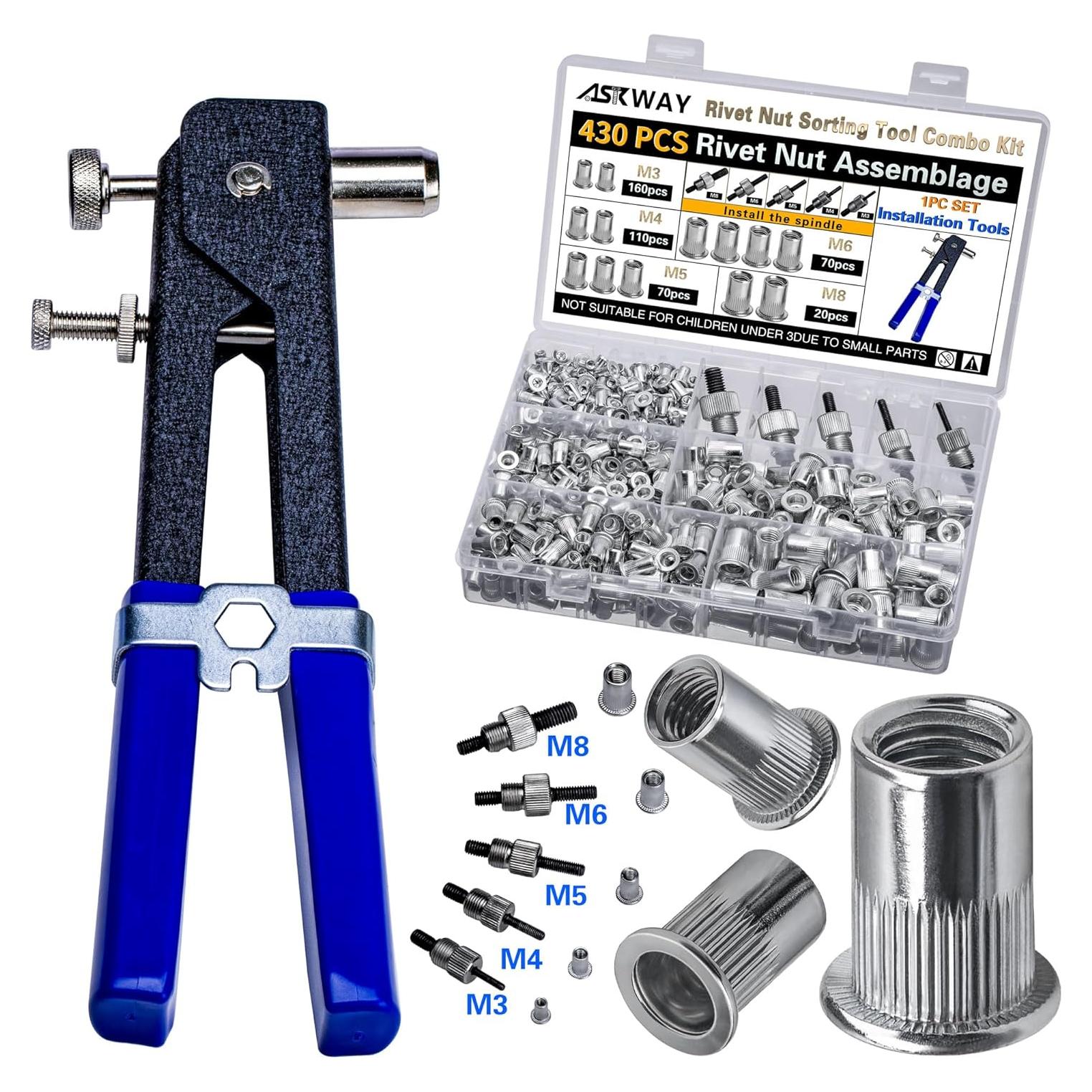Kit de Herramientas para Tuercas Remachadas 430 Pcs M3-M8