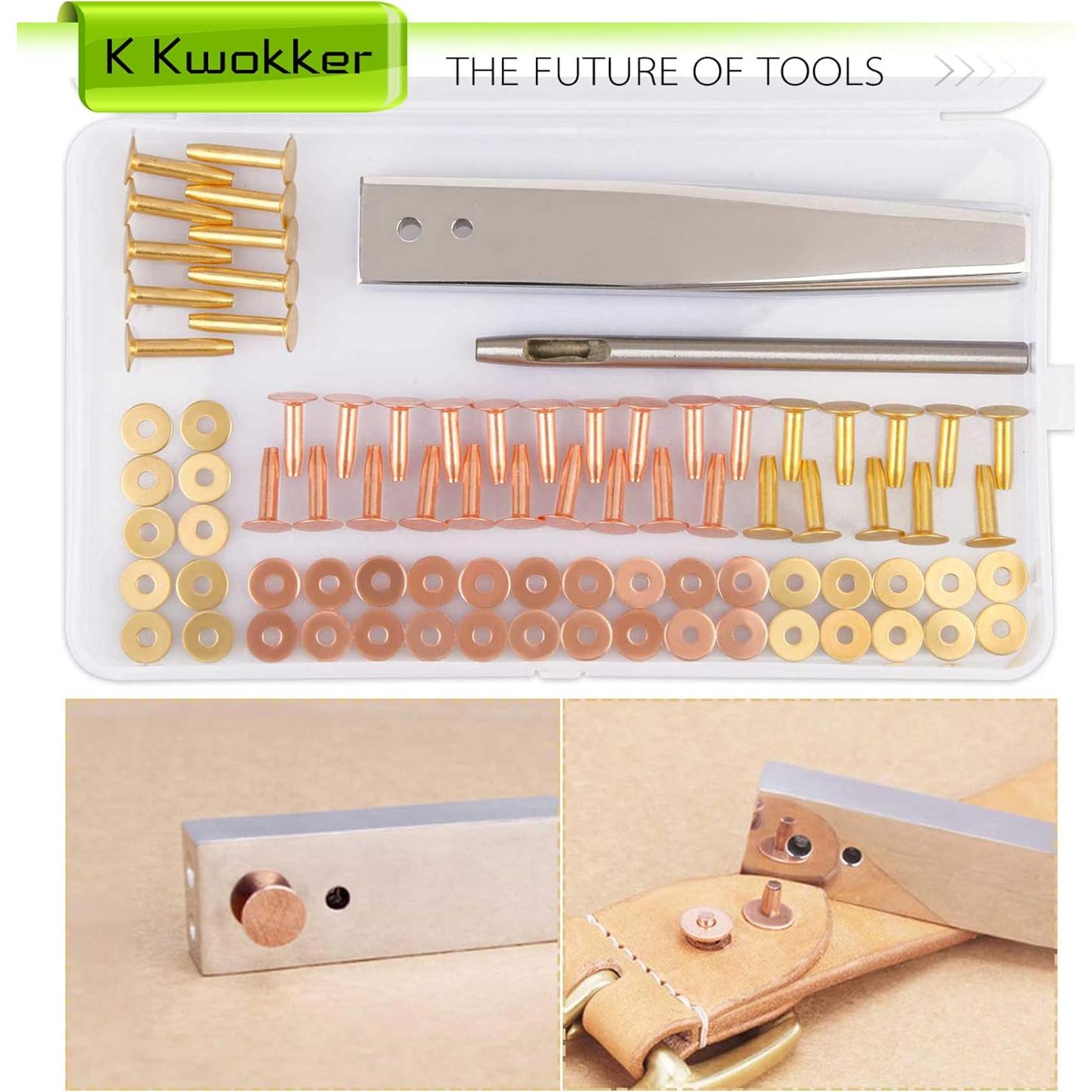 Kit de Remaches de Cobre K Kwokker 81 Piezas para Cuero