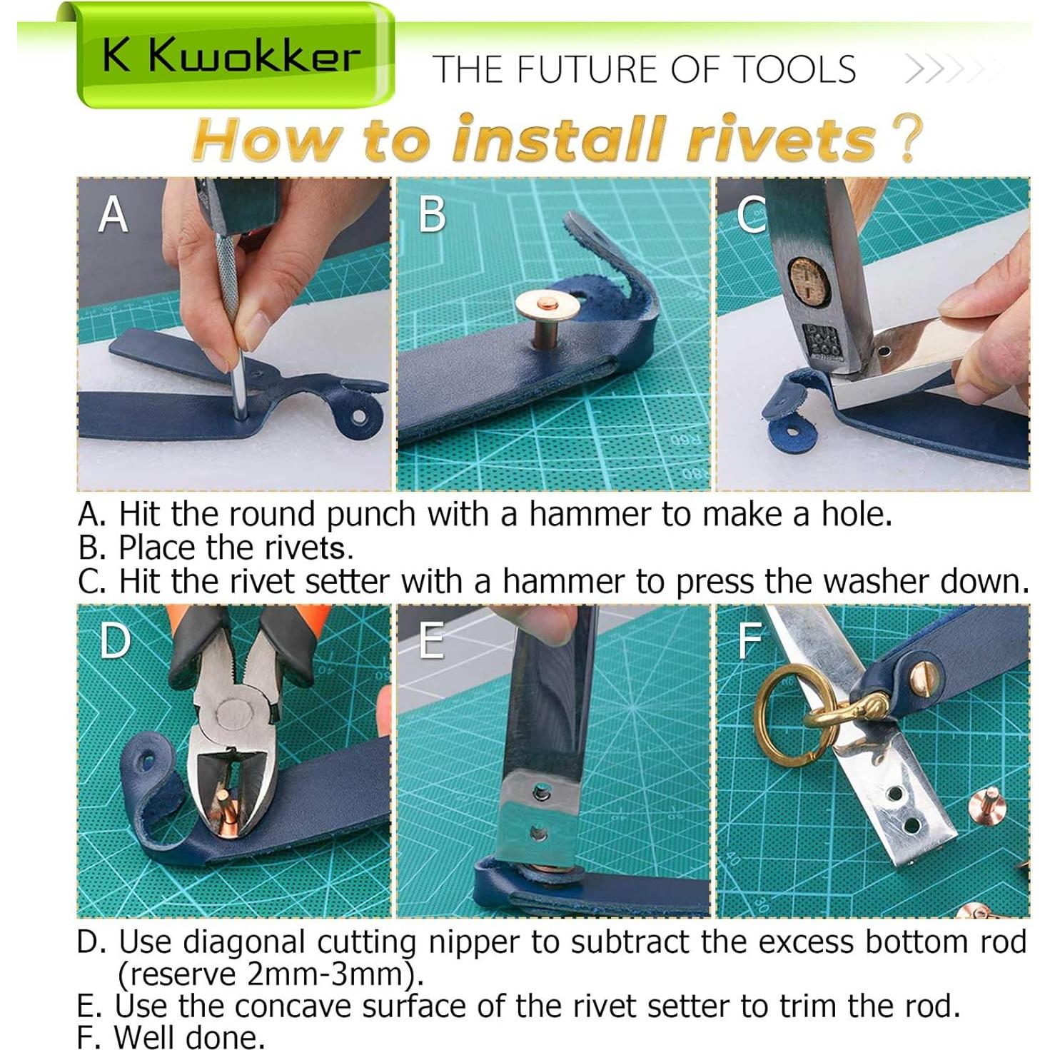 Kit de Remaches de Cobre K Kwokker 81 Piezas para Cuero