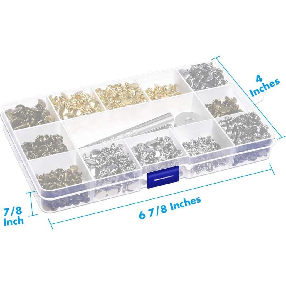 Kit de Remaches de Cuero Paxcoo 480 Piezas 3 Tamaños 4 Colores