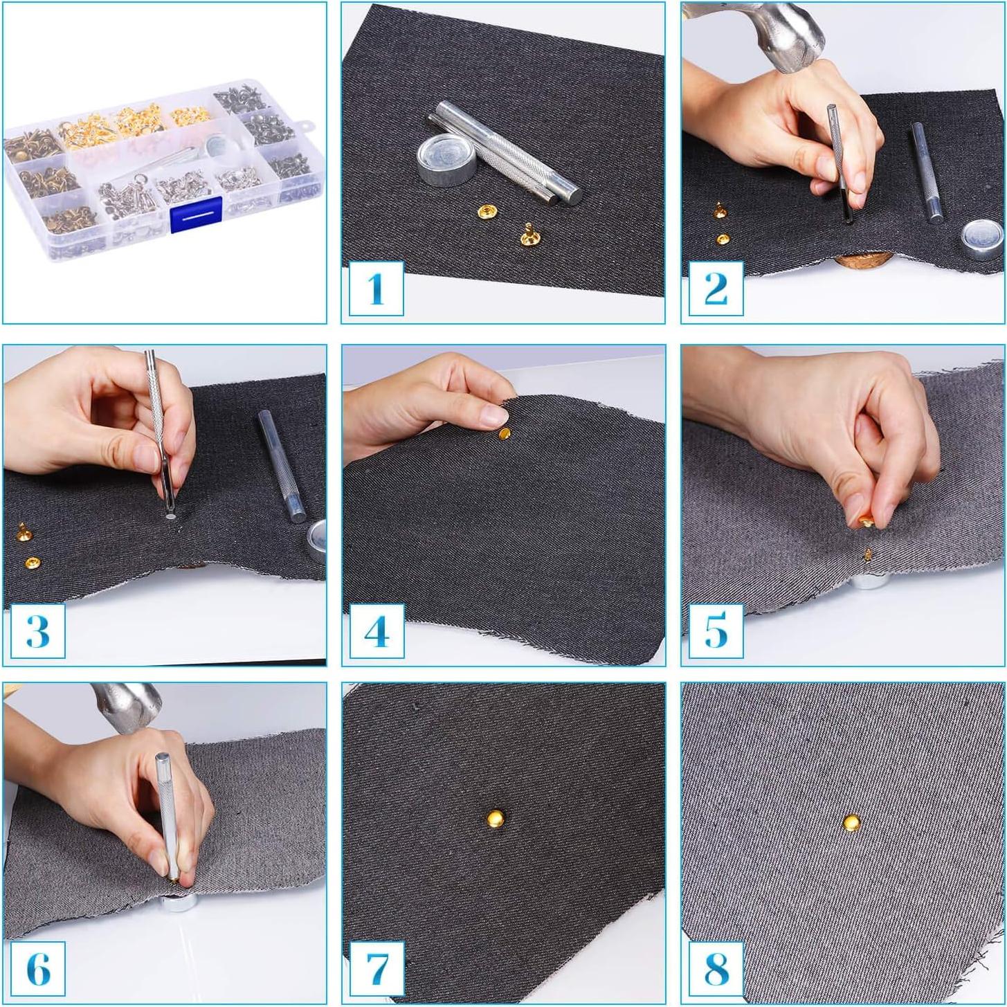 Kit de Remaches de Cuero Paxcoo 480 Piezas 3 Tamaños 4 Colores