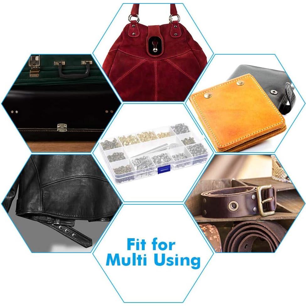 Kit de Remaches de Cuero Paxcoo 480 Piezas 3 Tamaños 4 Colores