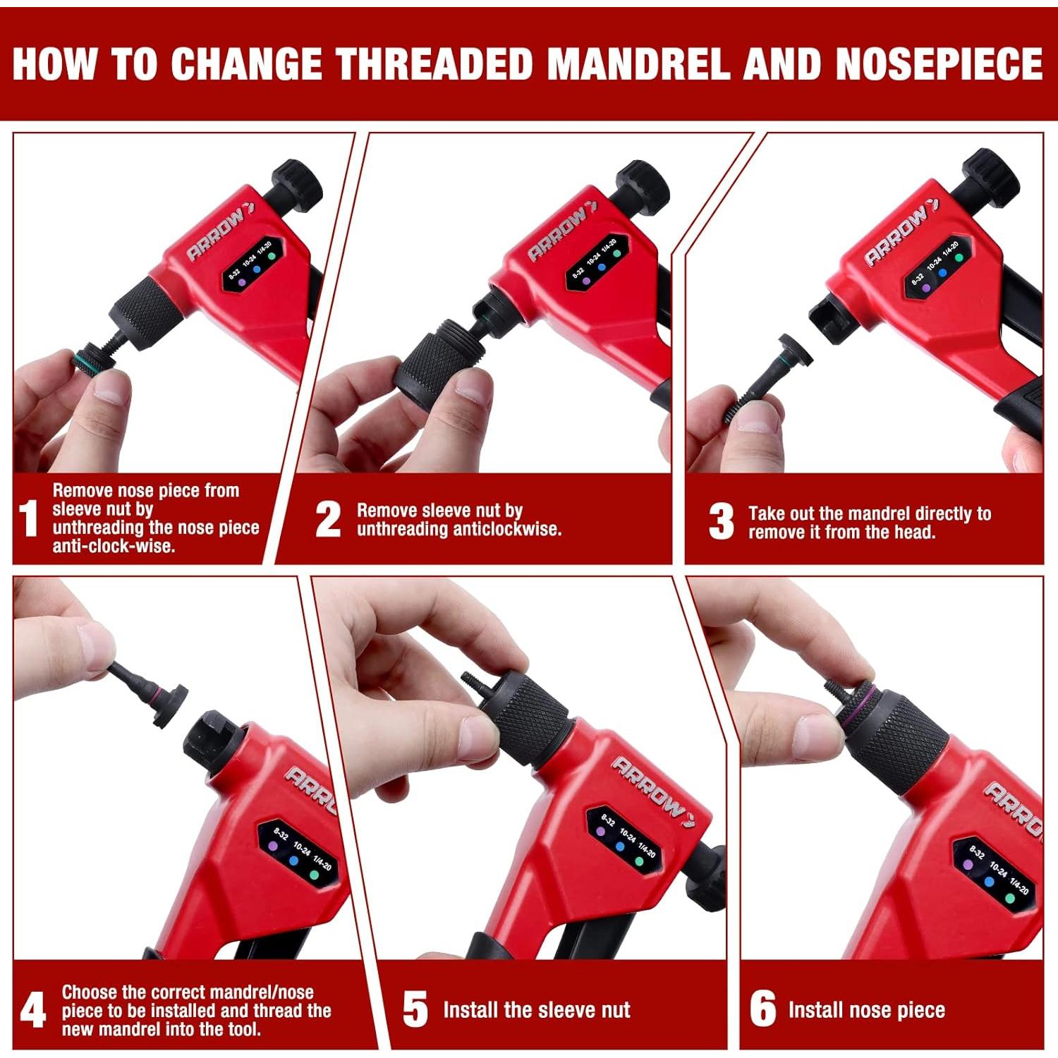 Kit de Herramienta de Tuerca Remachada Arrow RNT1 - 8"