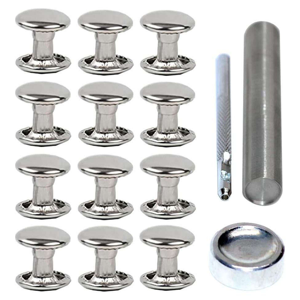 80 Remaches de Acero Inoxidable 12mm Plata con Herramientas