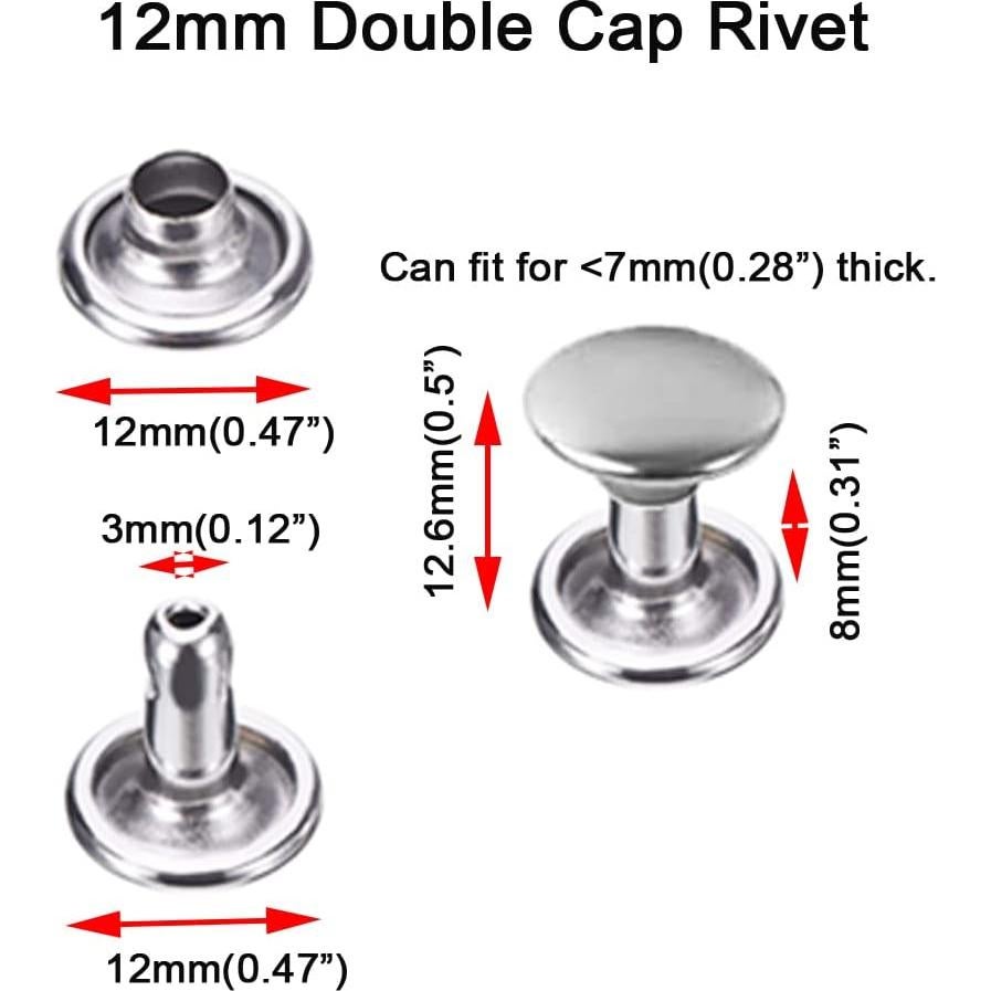 80 Remaches de Acero Inoxidable 12mm Plata con Herramientas