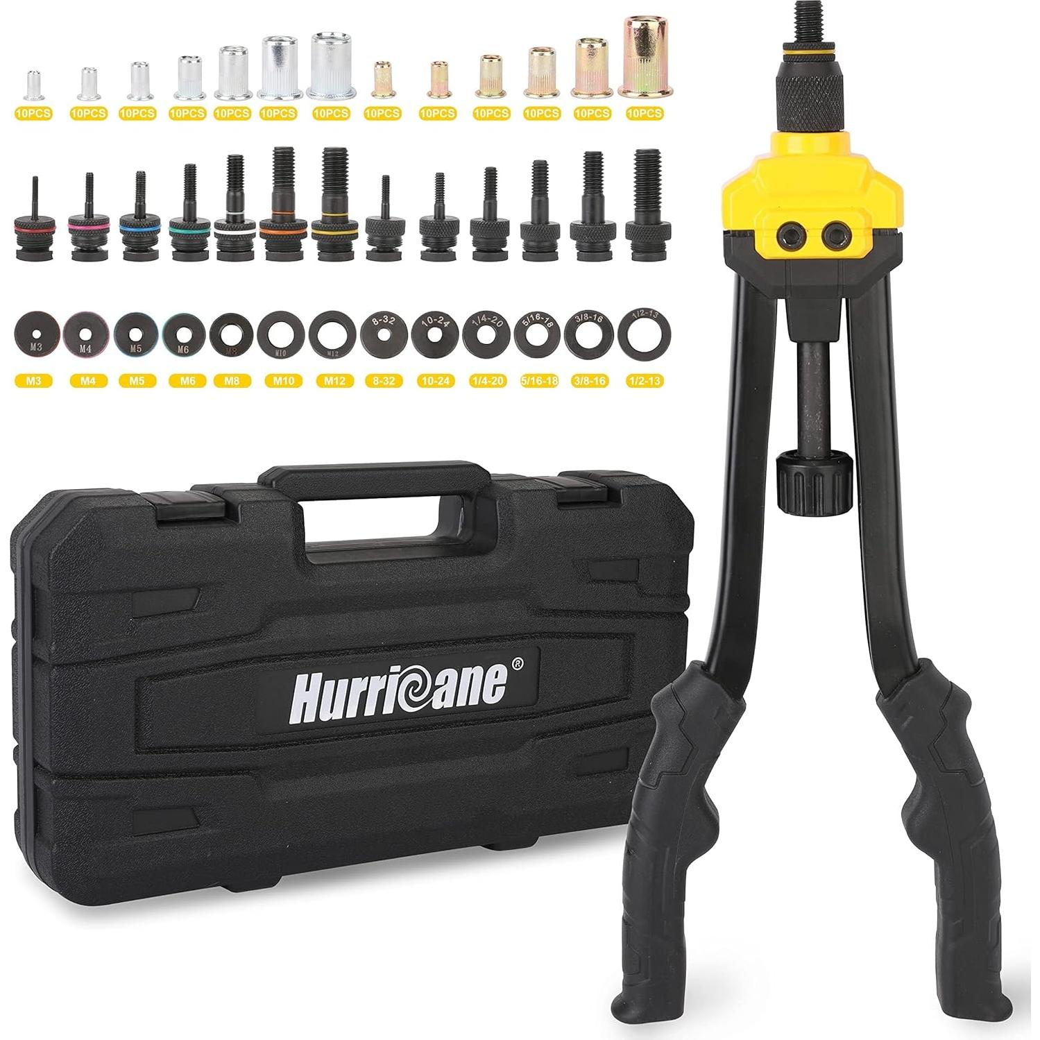 Herramienta de Tuerca Remachadora HURRICANE 16" con 130 Piezas