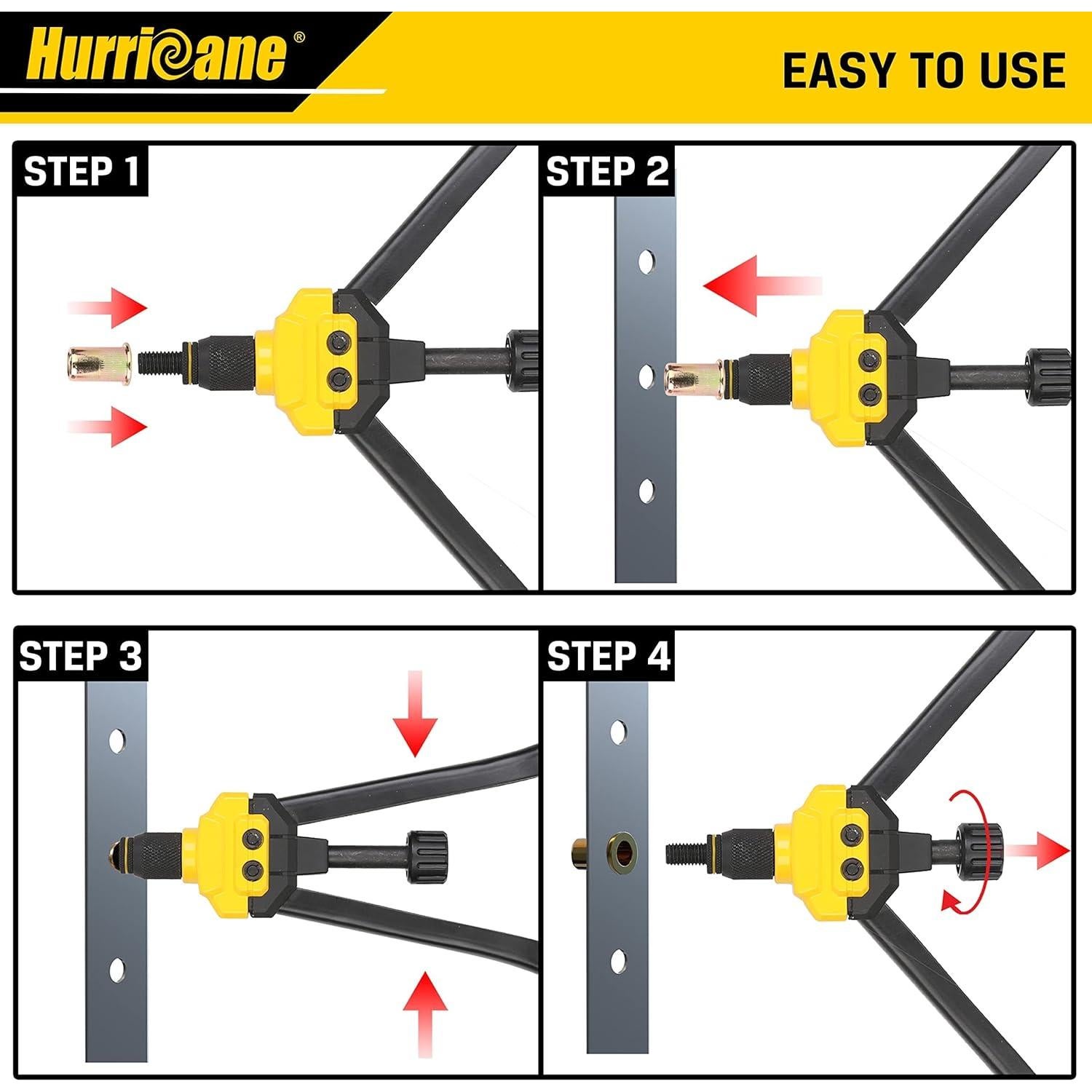 Herramienta de Tuerca Remachadora HURRICANE 16" con 130 Piezas