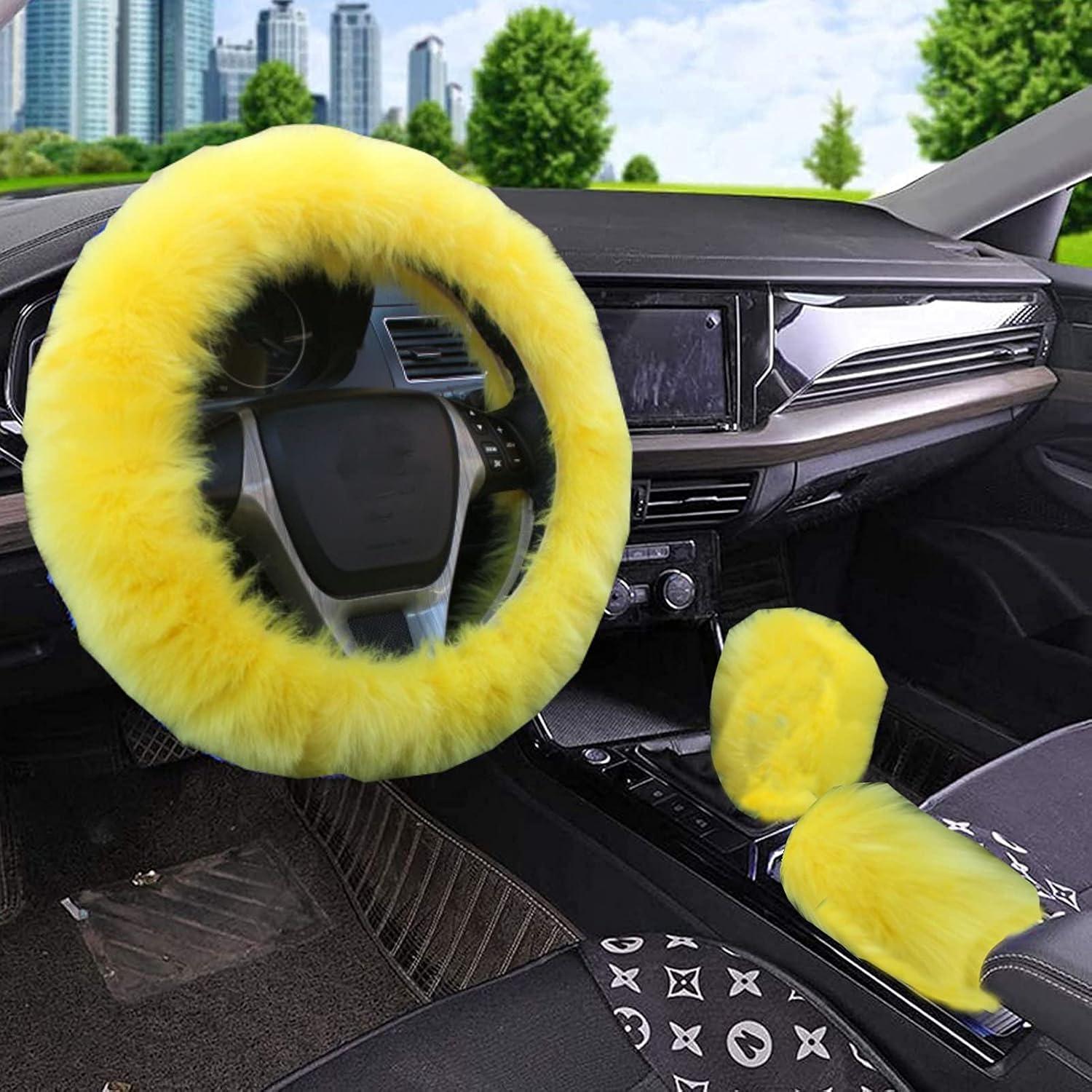 Juego de 4 Cubiertas de Volante Peludas YSLSLOO 38cm Amarillo