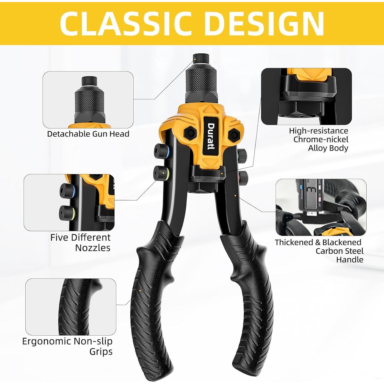 Pistola de Remaches Duratl DT800 con 200 Remaches y 5 Boquillas
