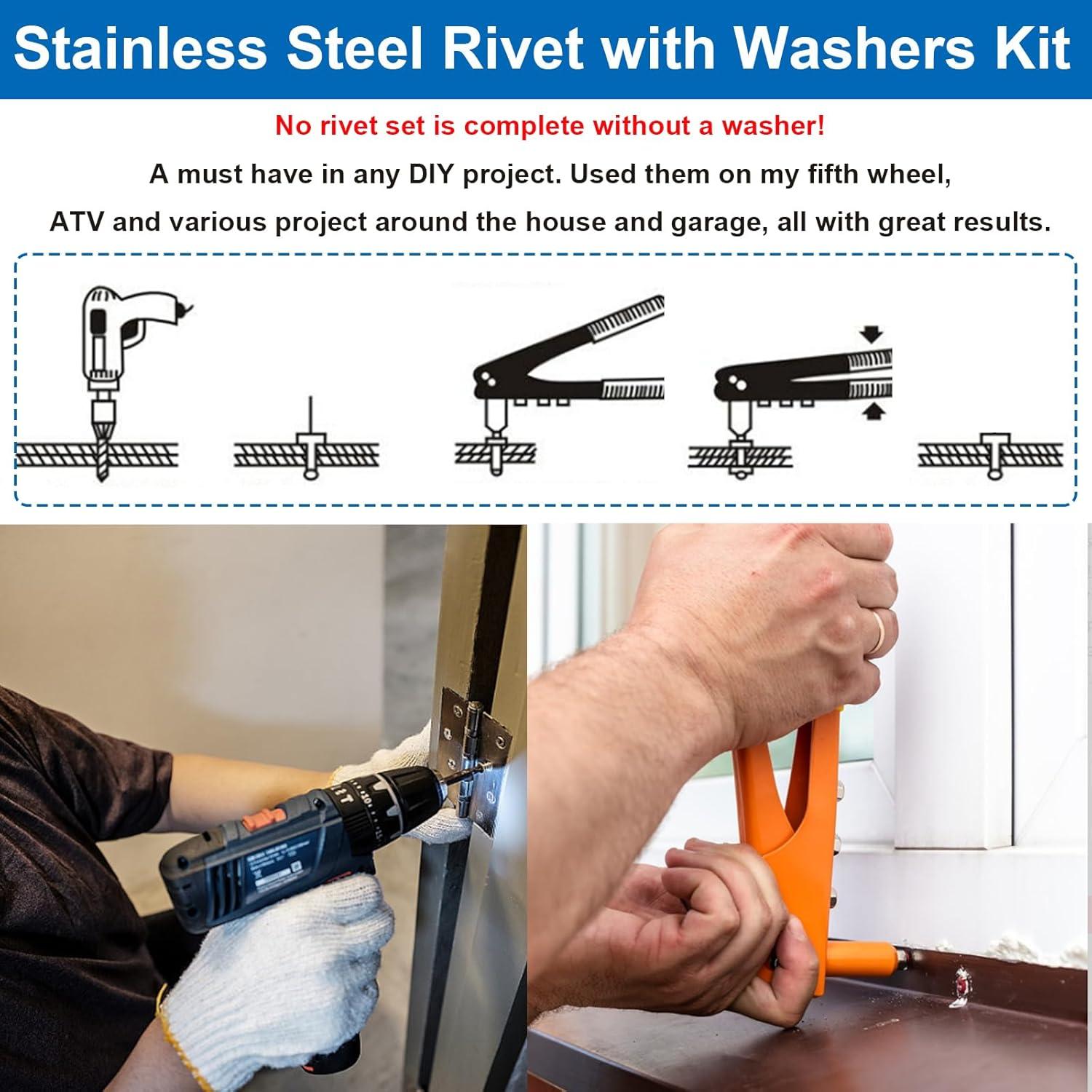 Kit de Remaches de Acero Inoxidable 304 con Arandelas - 240 Pcs