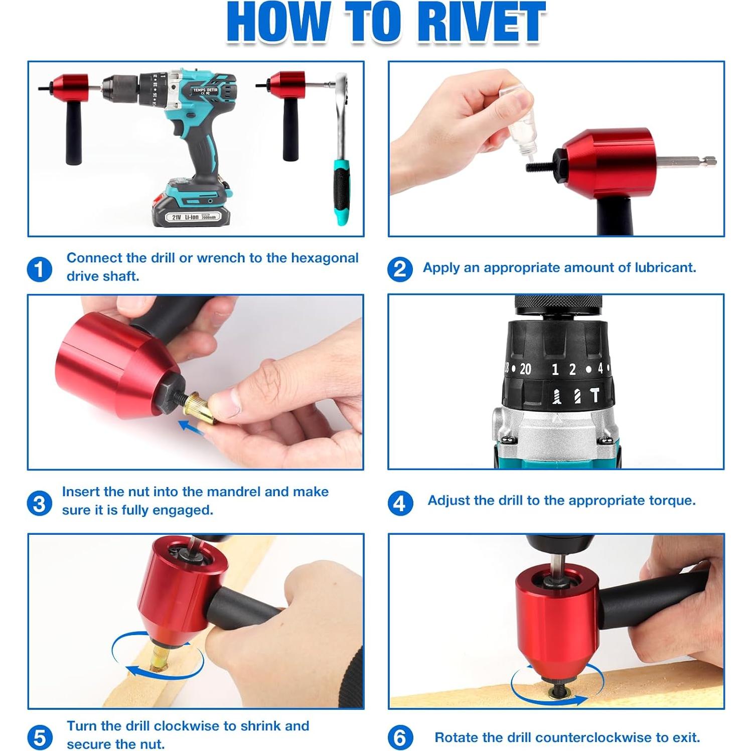 Adaptador de Tuerca Remachada YUZES para Taladro Inalámbrico
