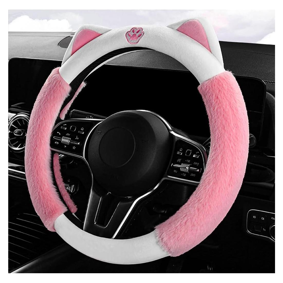 Funda de Volante de Coche DXNQ Peluche 14.5-15" Rosa Claro
