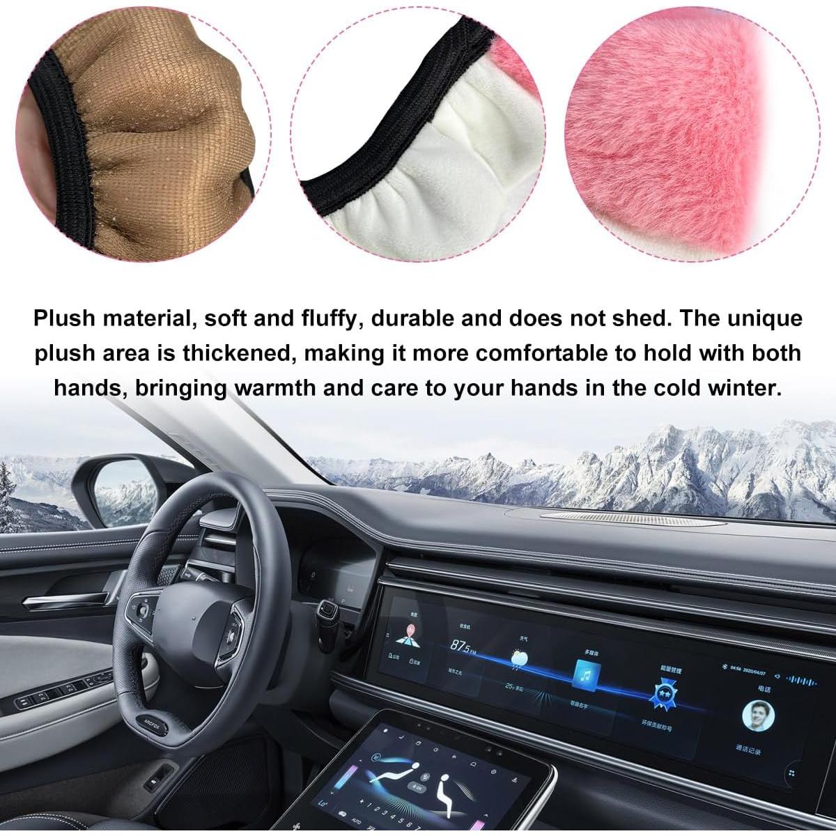 Funda de Volante de Coche DXNQ Peluche 14.5-15" Rosa Claro