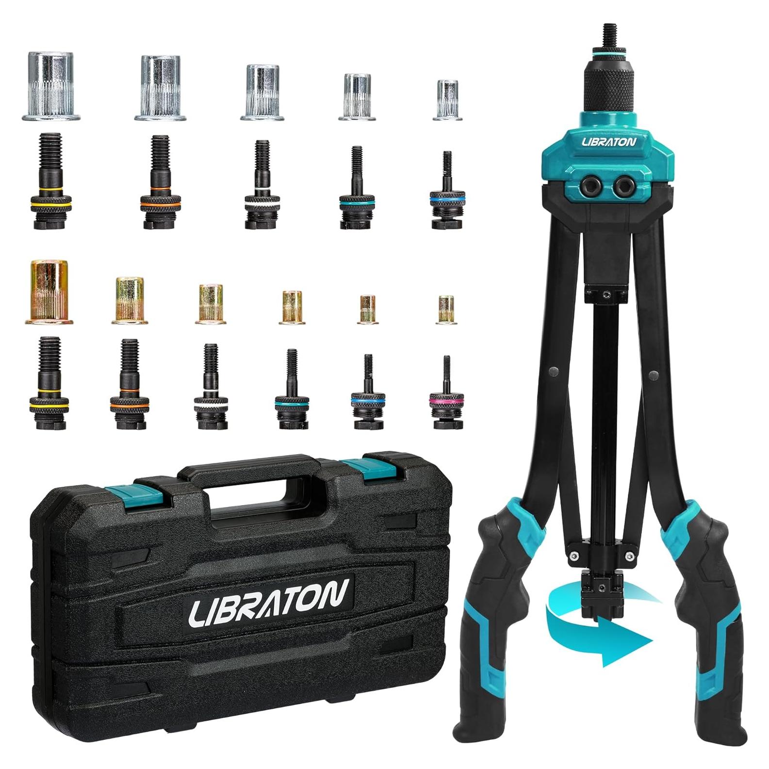 Kit de Herramienta de Tuerca Remachada LIBRATON 40.6 cm con 11 Mandriles