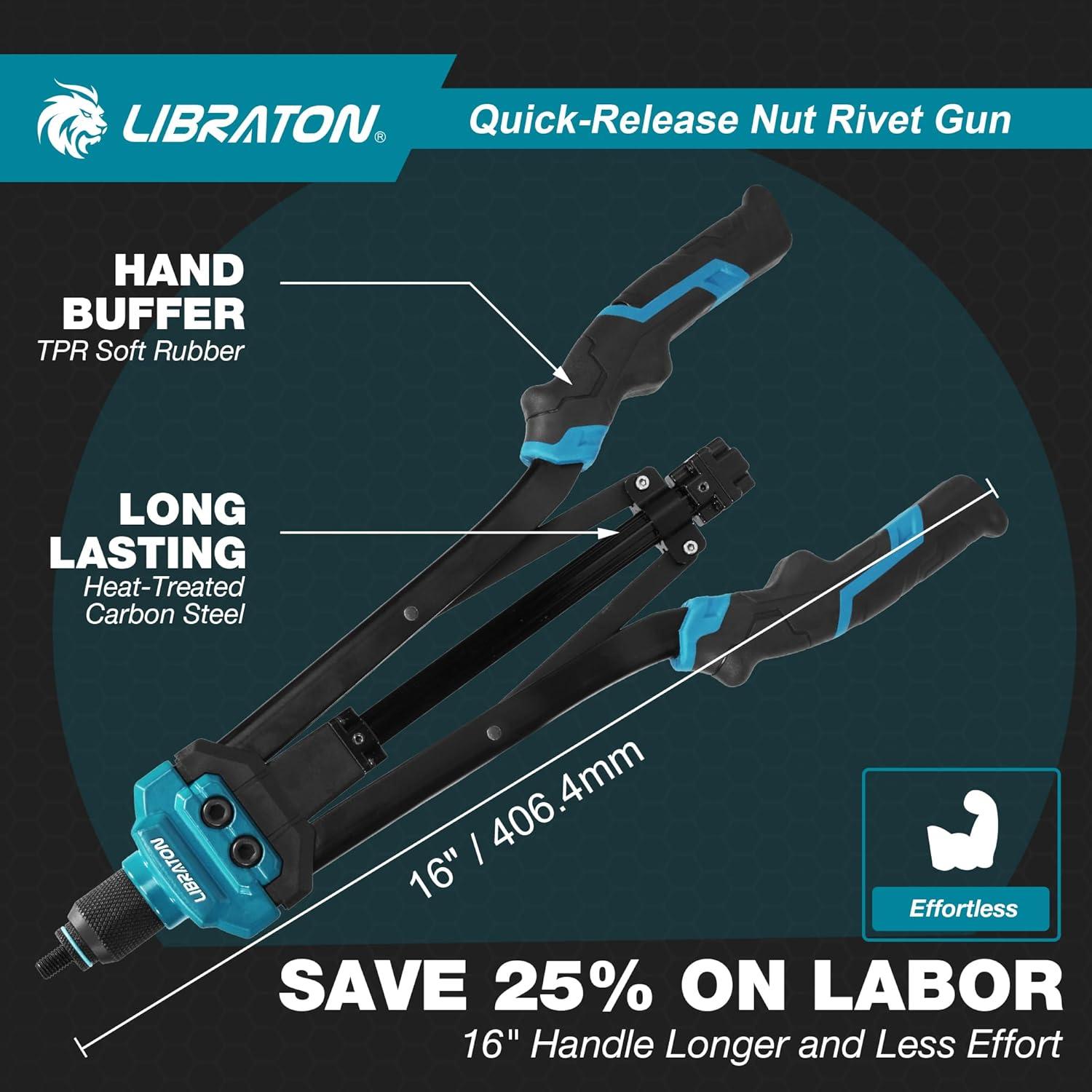 Kit de Herramienta de Tuerca Remachada LIBRATON 40.6 cm con 11 Mandriles