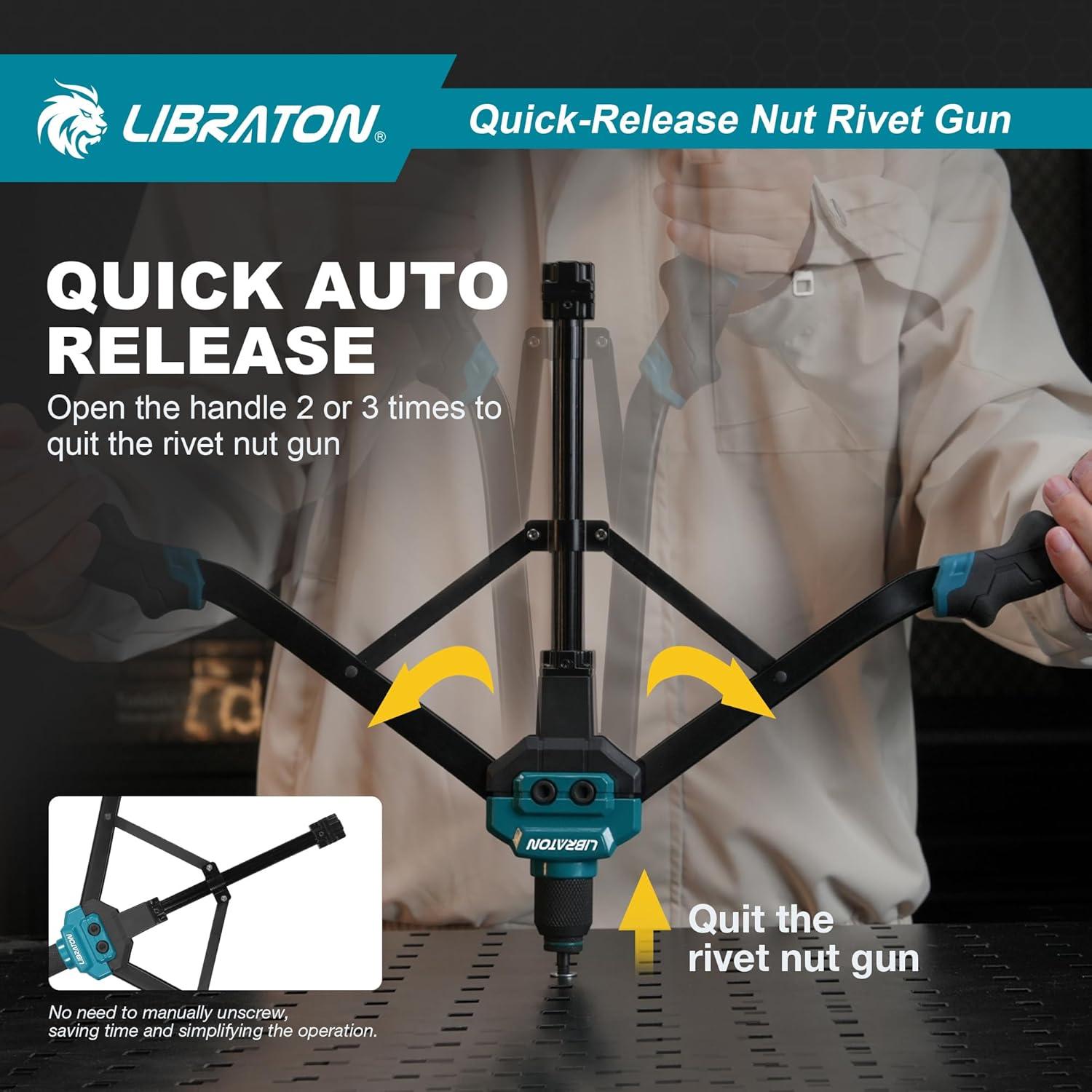 Kit de Herramienta de Tuerca Remachada LIBRATON 40.6 cm con 11 Mandriles