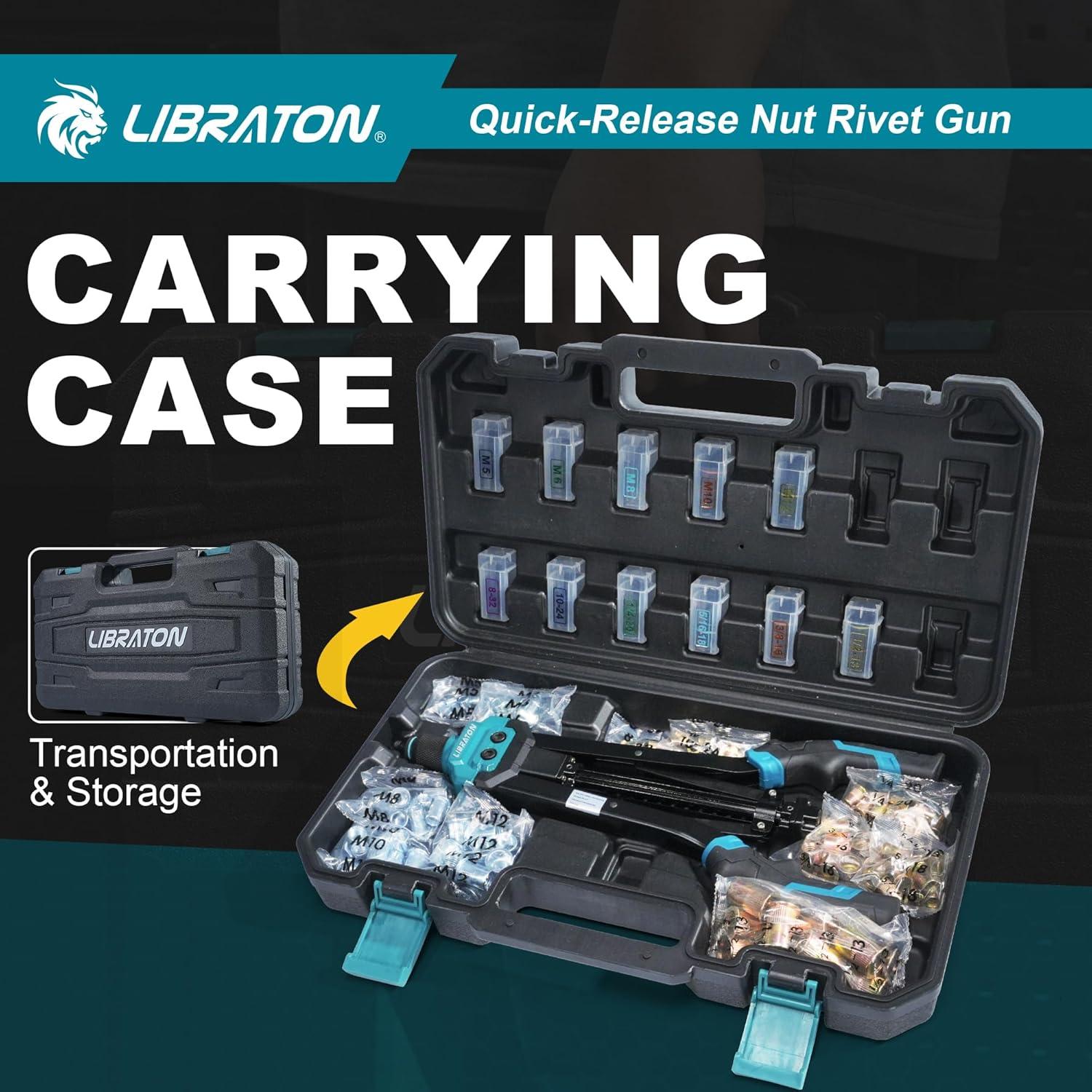 Kit de Herramienta de Tuerca Remachada LIBRATON 40.6 cm con 11 Mandriles