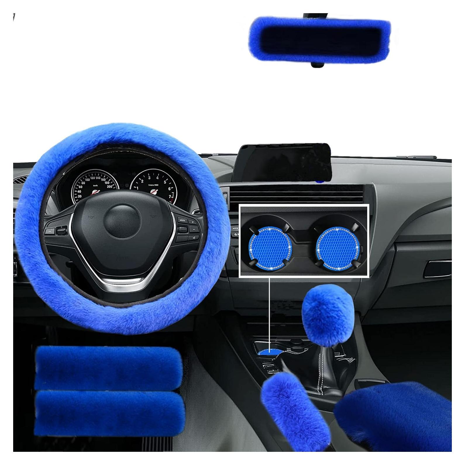 Juego de Accesorios de Coche Esponjosos 9 Piezas WenMei Azul