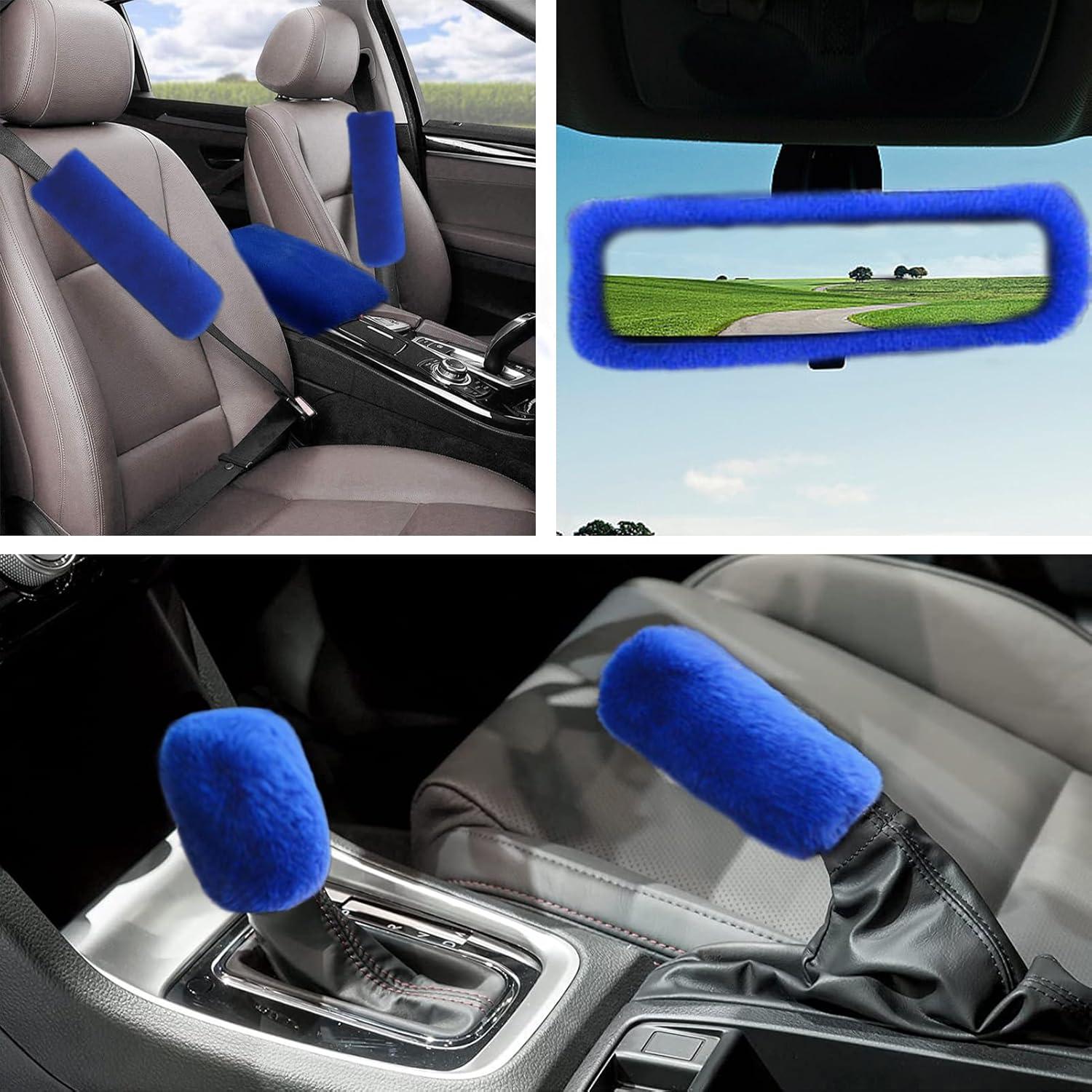 Juego de Accesorios de Coche Esponjosos 9 Piezas WenMei Azul