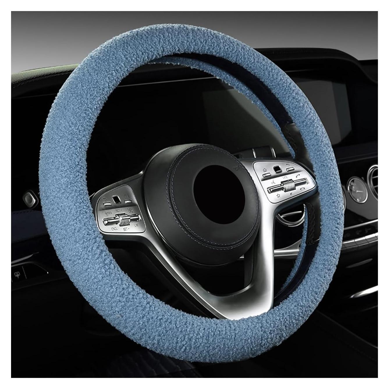 Cubierta de Volante de Coche Peluda KVAEY 39-40 cm Azul
