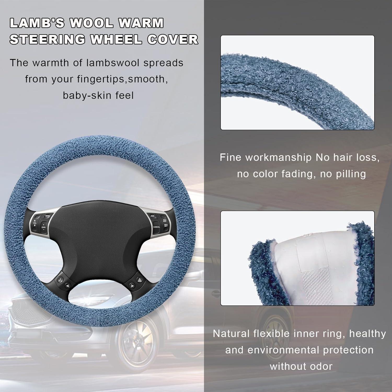 Cubierta de Volante de Coche Peluda KVAEY 39-40 cm Azul