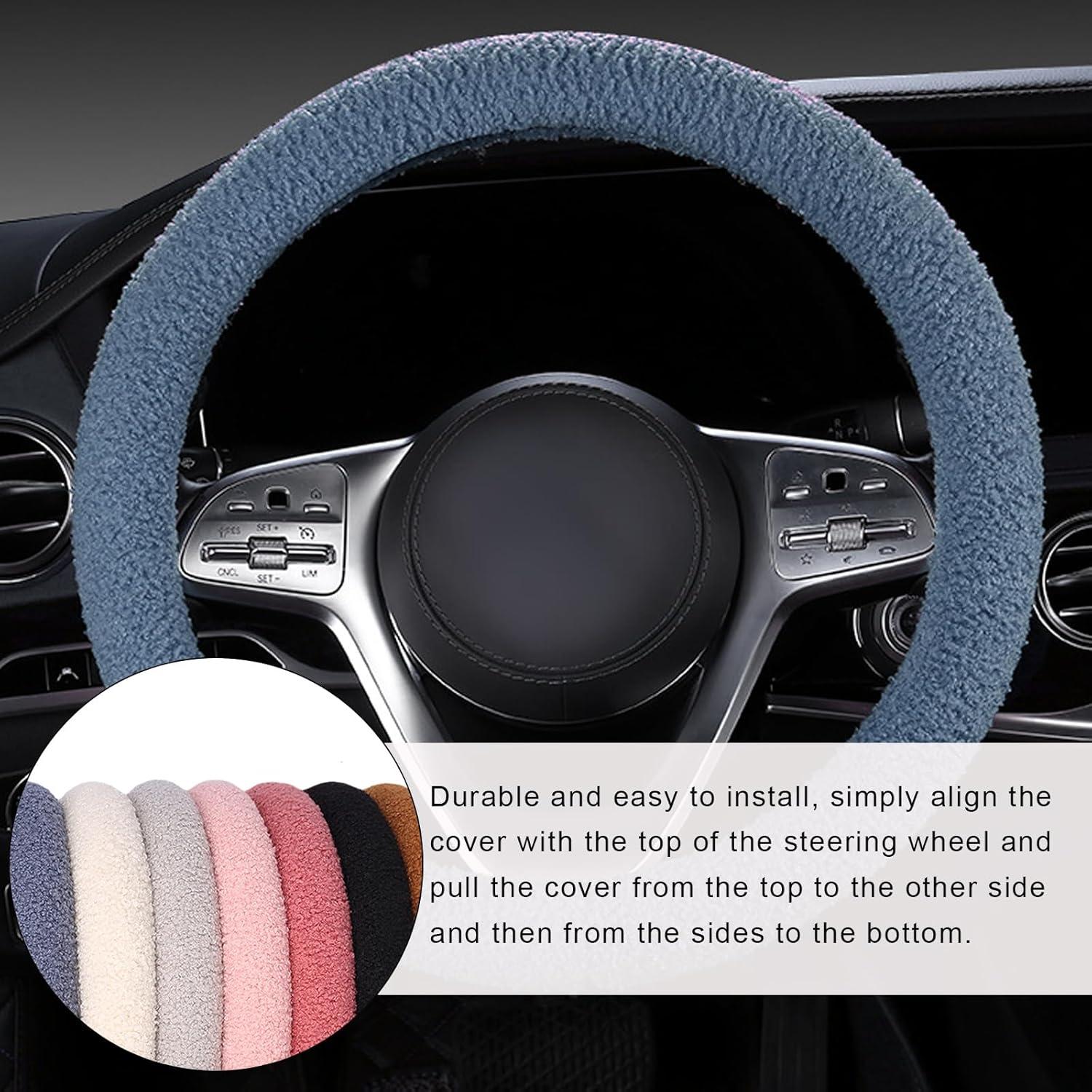 Cubierta de Volante de Coche Peluda KVAEY 39-40 cm Azul